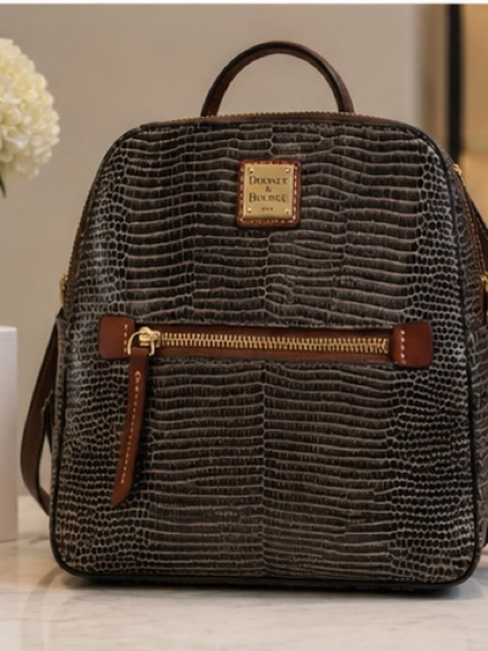Dooney & bourke reptile embossed leather backpack • like new